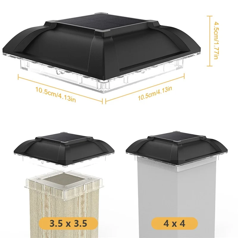 TS-G0706 Solarbetriebene Pfostenkappen-Leuchte Wasserdichte Zaunlampe Solar-Außenbeleuchtung für Garten, Warmweiß