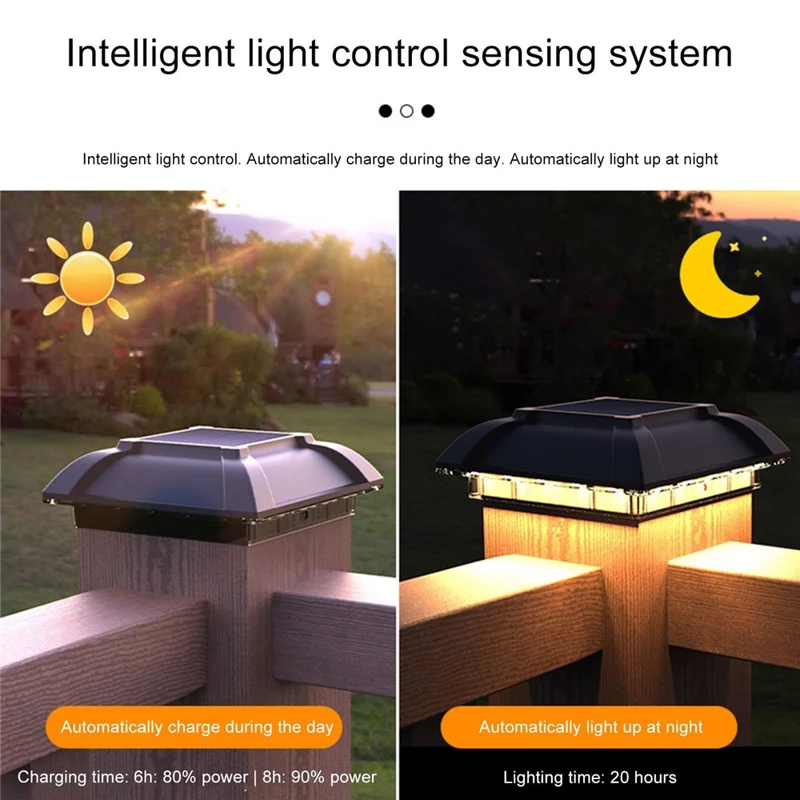 TS-G0706 Solarbetriebene Pfostenkappen-Leuchte Wasserdichte Zaunlampe Solar-Außenbeleuchtung für Garten, Warmweiß