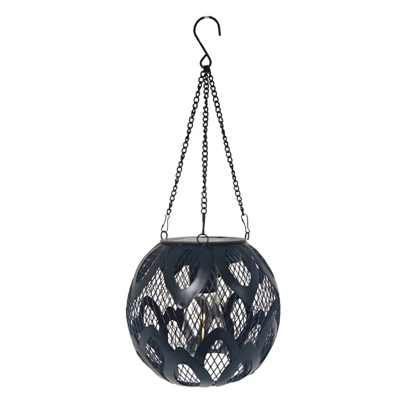 Solar Powered Garden Light Petal Tungsten Wire Lantern Hollow Design Outdoor Iron Hanging Lamp Waterproof