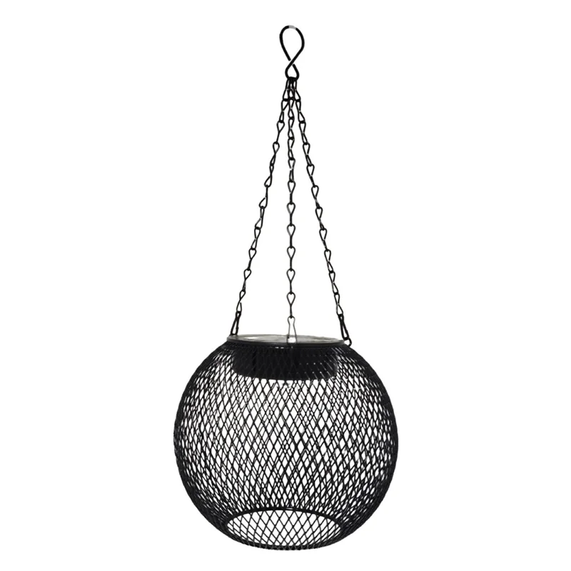 Lanterne solaire de jardin à design rhombique LED, lampe décorative suspendue extérieure imperméable en fer pour pelouse / terrasse