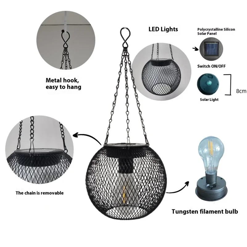 Lampe de jardin solaire en forme de rhombus avec pétales et fil de tungstène, projecteur décoratif d'extérieur suspendu imperméable
