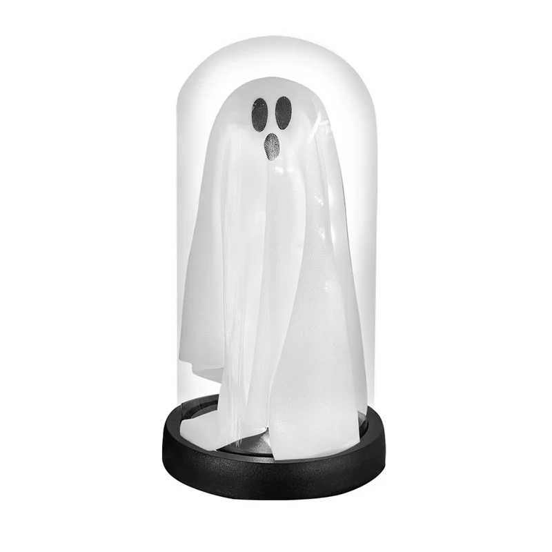 Halloween Ghost Figurine LED Night Light Creative Hanging Ghost Lamp Glass Dome Atmosphere Decor - Warm Light / Black Base