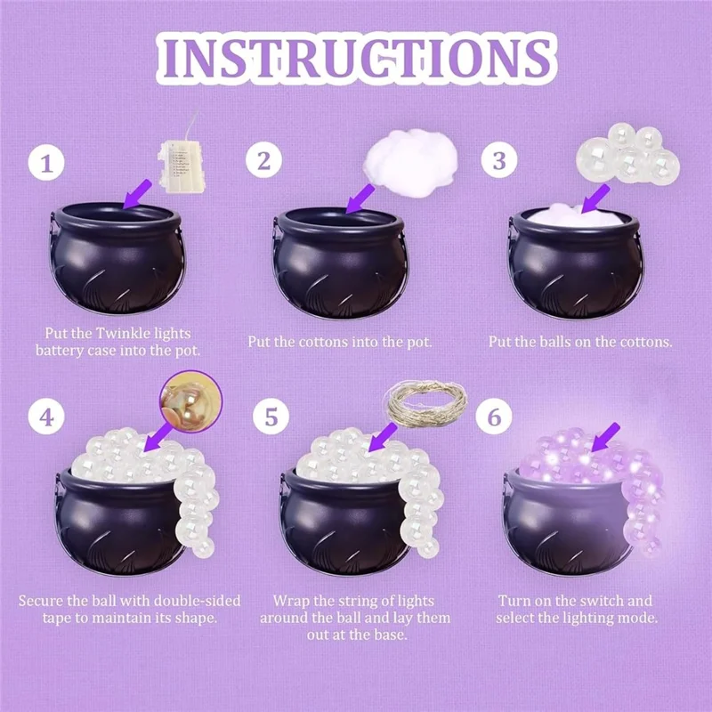 Size M Witch Cauldron 8 Modes Lighting Realistic Bubbling Pot Halloween Decoration with Remote