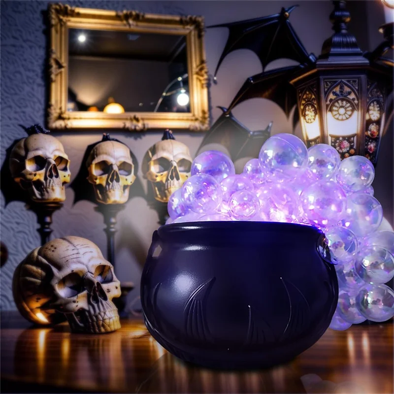 Caldero de Bruja Tamaño L con 8 Modos de Iluminación, Olla Burbujeante Realista para Decoración de Halloween con Mando a Distancia