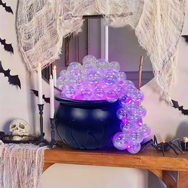 Caldero de Bruja Tamaño L con 8 Modos de Iluminación, Olla Burbujeante Realista para Decoración de Halloween con Mando a Distancia