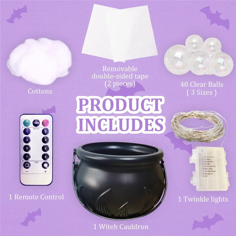 Caldero de Bruja Tamaño L con 8 Modos de Iluminación, Olla Burbujeante Realista para Decoración de Halloween con Mando a Distancia