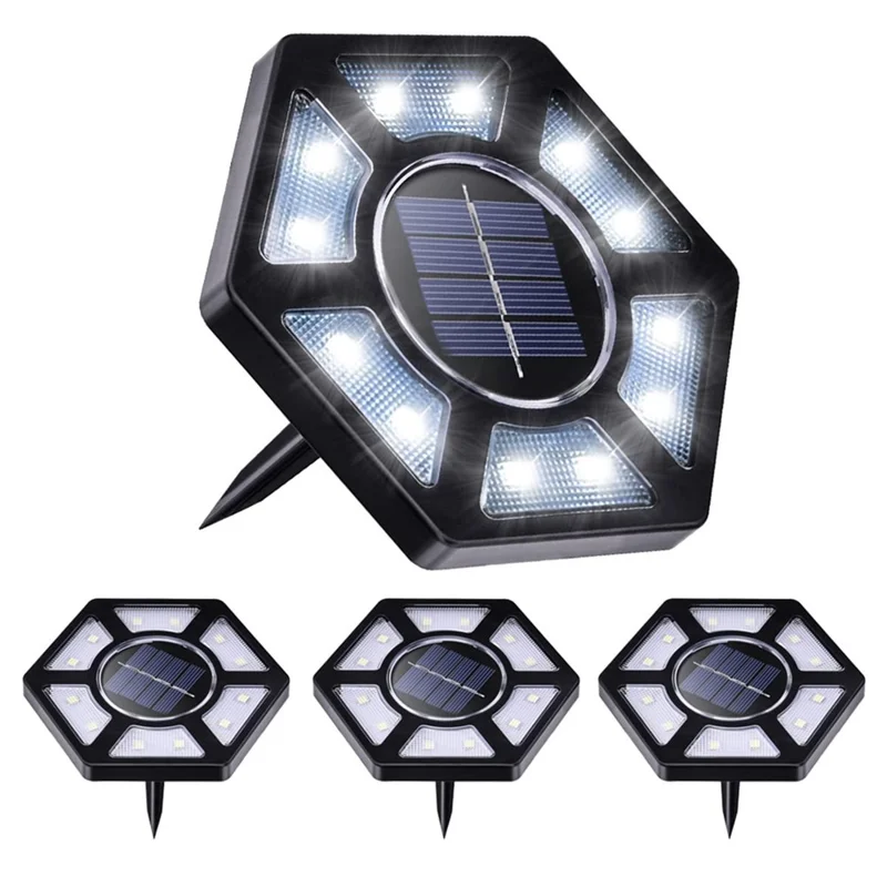 4Pcs Outdoor 12 LEDs Solar Powered Ground Light Waterproof Garden Pathway Landscape Lamp - White Light