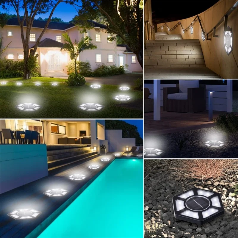 4Pcs Outdoor 12 LEDs Solar Powered Ground Light Waterproof Garden Pathway Landscape Lamp - White Light