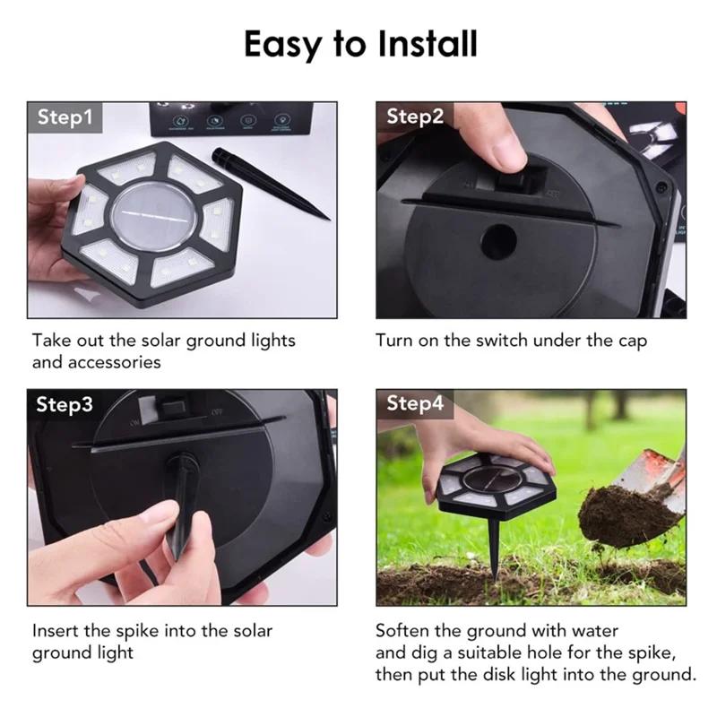 4Pcs Outdoor 12 LEDs Solar Powered Ground Light Waterproof Garden Pathway Landscape Lamp - White Light