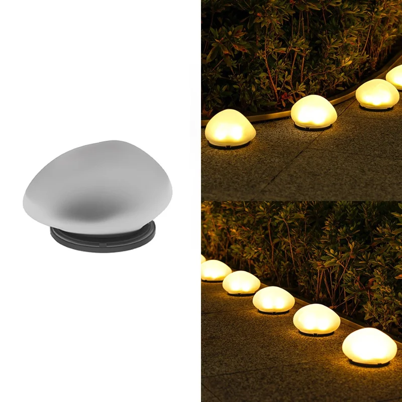 Pebble Shape Lawn Lamp Solar Powered Garden Light Outdoor Waterproof Pathway Light - Warm Light