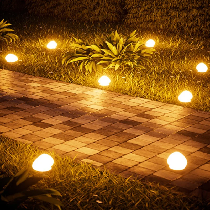 Pebble Shape Lawn Lamp Solar Powered Garden Light Outdoor Waterproof Pathway Light - Warm Light