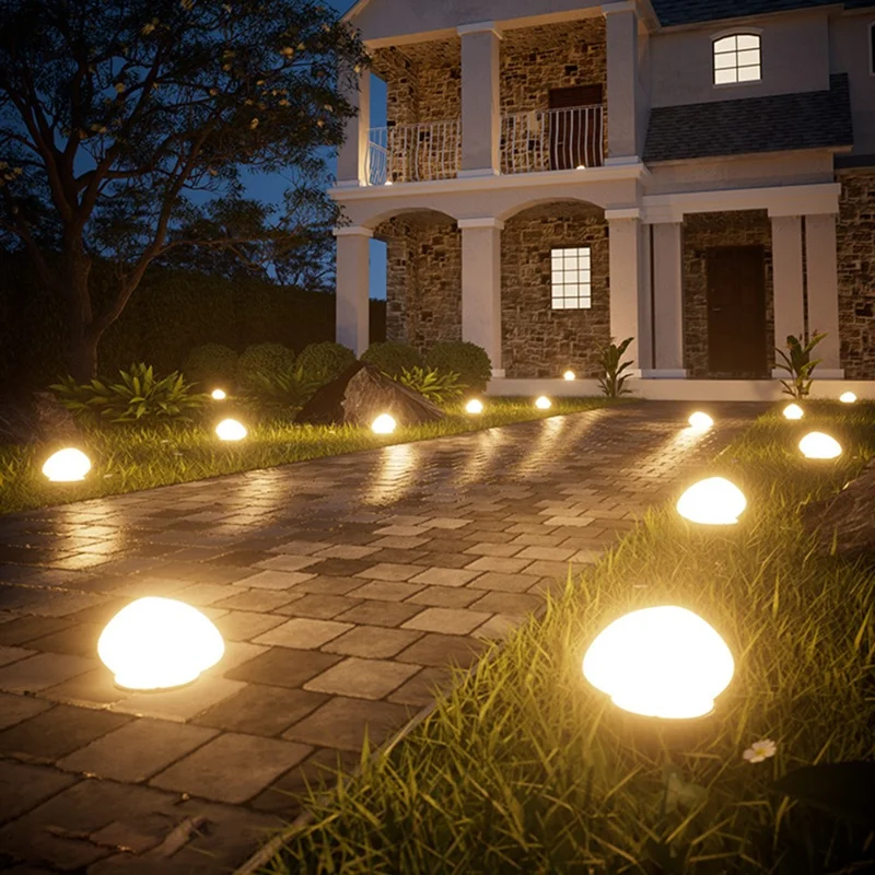 Pebble Shape Lawn Lamp Solar Powered Garden Light Outdoor Waterproof Pathway Light - Warm Light