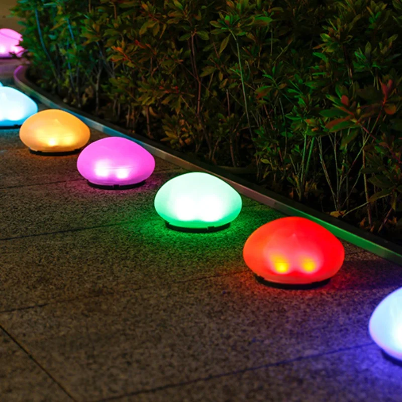 RGB Lawn Lamp Pebble Shape Solar Powered Garden Light Outdoor Waterproof Pathway Light