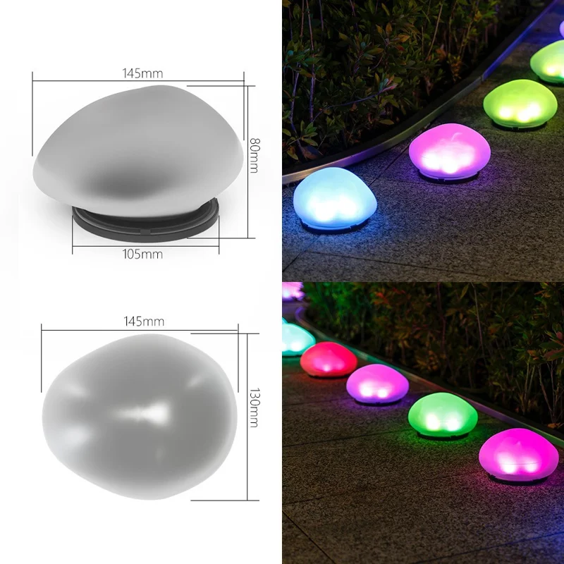 RGB Lawn Lamp Pebble Shape Solar Powered Garden Light Outdoor Waterproof Pathway Light