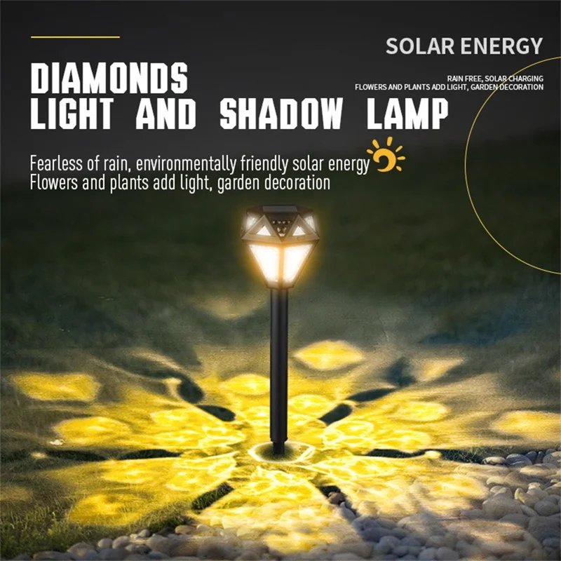 Diamond Light Effect Solar Powered Outdoor Garden Stake Light Waterproof Landscape Lamp for Lawn Yard Decor - 3000K Warm Light