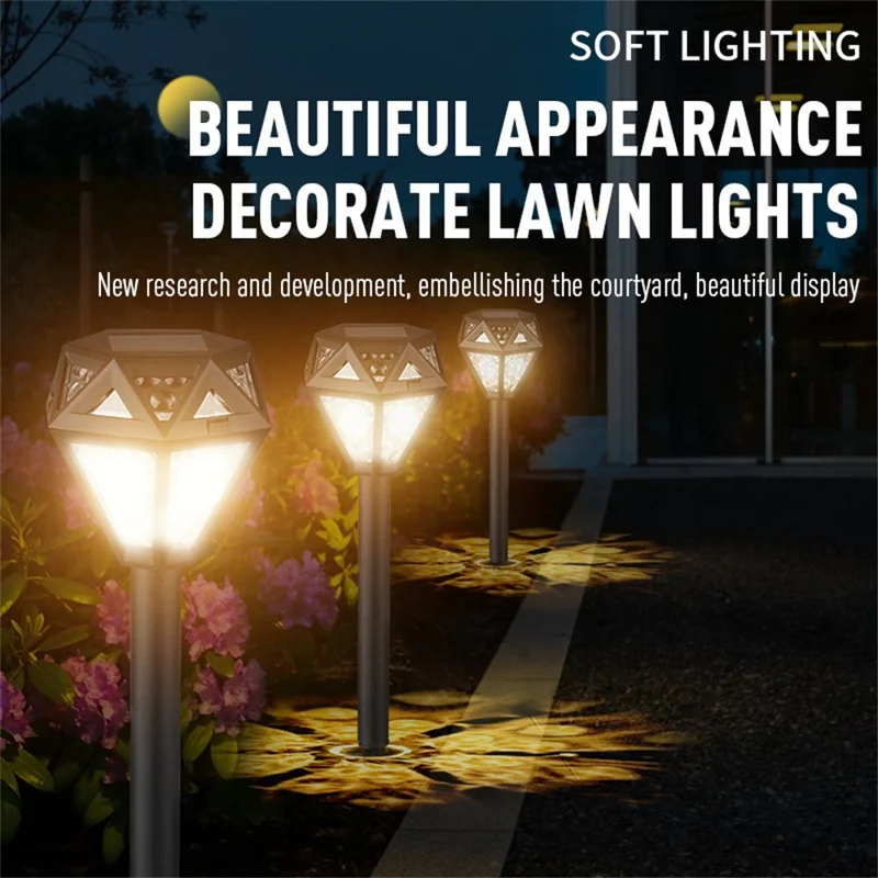 Diamond Light Effect Solar Powered Outdoor Garden Stake Light Waterproof Landscape Lamp for Lawn Yard Decor - 3000K Warm Light