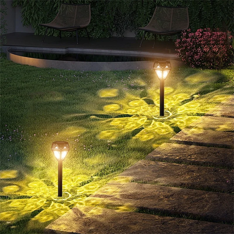 Diamond Light Effect Solar Powered Outdoor Garden Stake Light Waterproof Landscape Lamp for Lawn Yard Decor - 3000K Warm Light