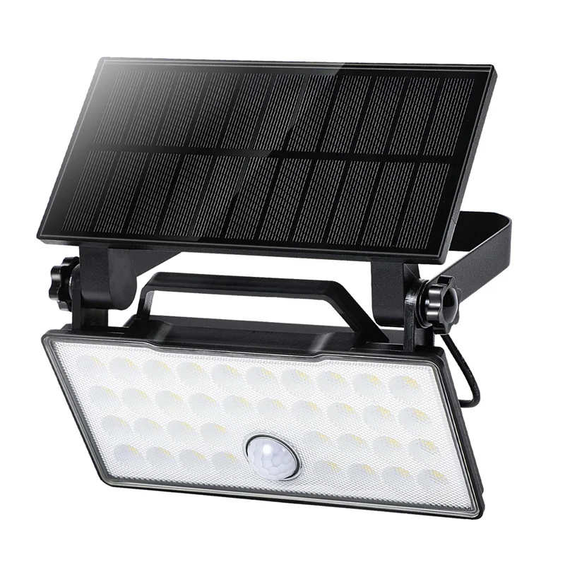 Projecteur solaire portable Camping Travail Lumière Pliable Rotative Détecteur de mouvement Lampe murale - Lumière blanche 5000K