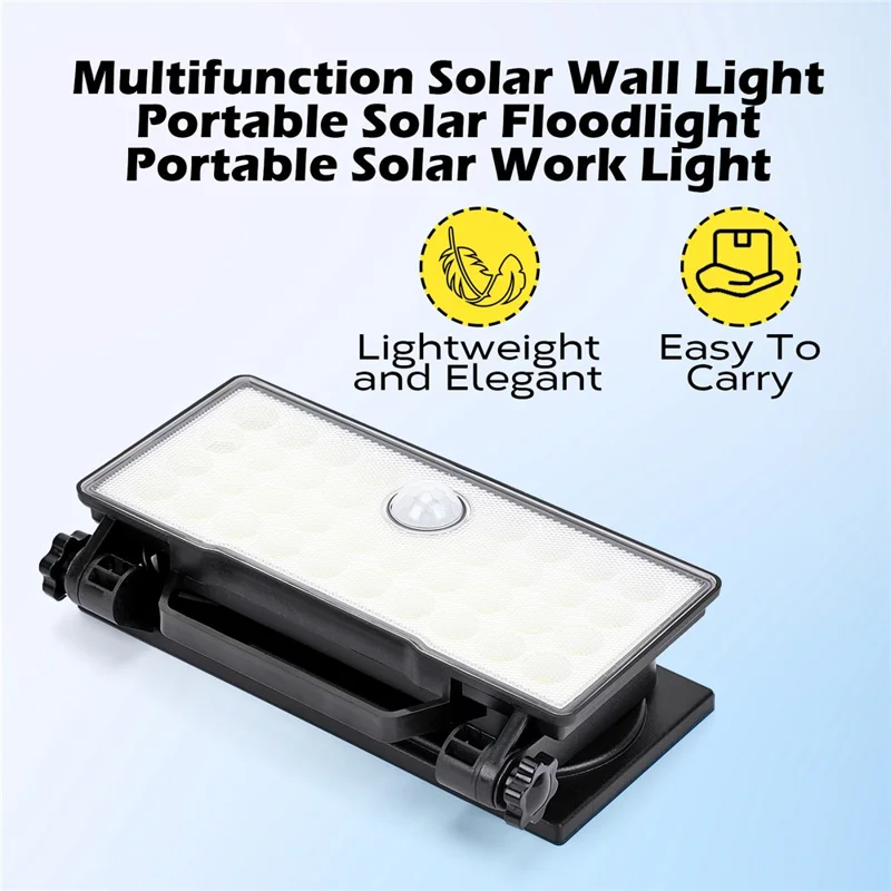 Projecteur solaire portable Camping Travail Lumière Pliable Rotative Détecteur de mouvement Lampe murale - Lumière blanche 5000K