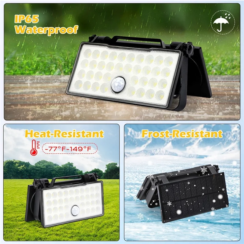 Projecteur solaire portable Camping Travail Lumière Pliable Rotative Détecteur de mouvement Lampe murale - Lumière blanche 5000K