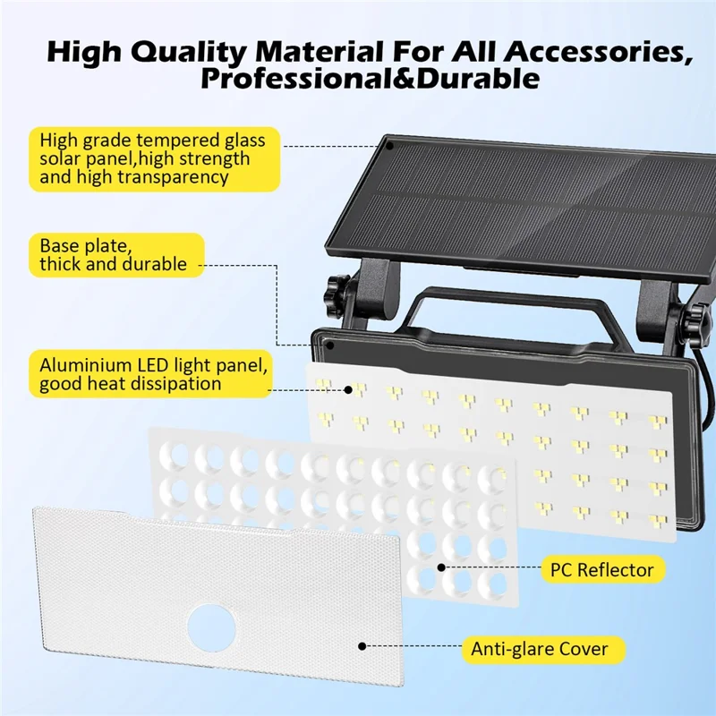 Projecteur solaire portable Camping Travail Lumière Pliable Rotative Détecteur de mouvement Lampe murale - Lumière blanche 5000K