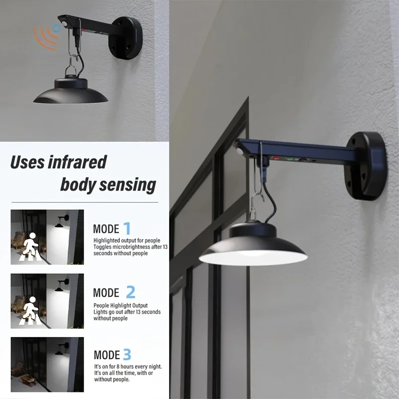 Outdoor Solar Pendant Light Motion Sensor USB Rechargeable Waterproof Garden Yard LED Lamp - White Light