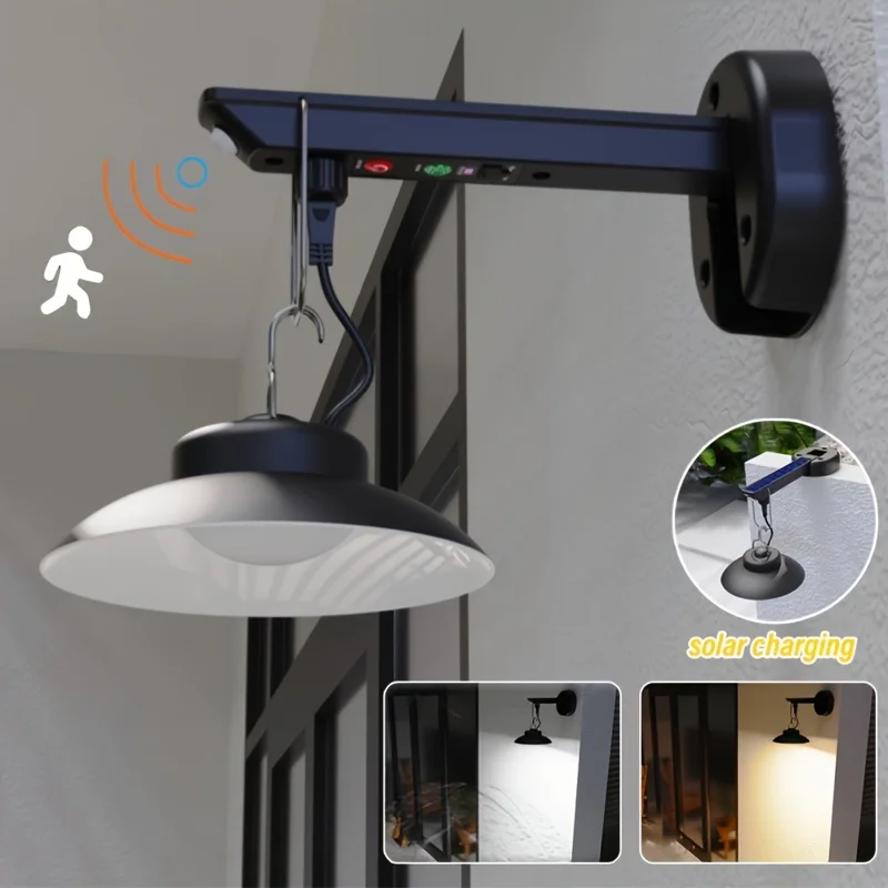 Outdoor Solar Pendant Light Motion Sensor USB Rechargeable Waterproof Garden Yard LED Lamp - White Light