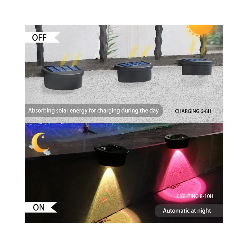 4Pcs Solar Step Lights Outdoor Garden Stair Lamps Waterproof Decorative Lighting for Pathway Patio Deck - White Light