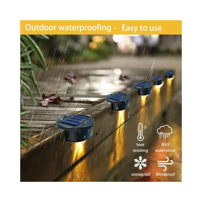 4Pcs Solar Step Lights Outdoor Garden Stair Lamps Waterproof Decorative Lighting for Pathway Patio Deck - White Light