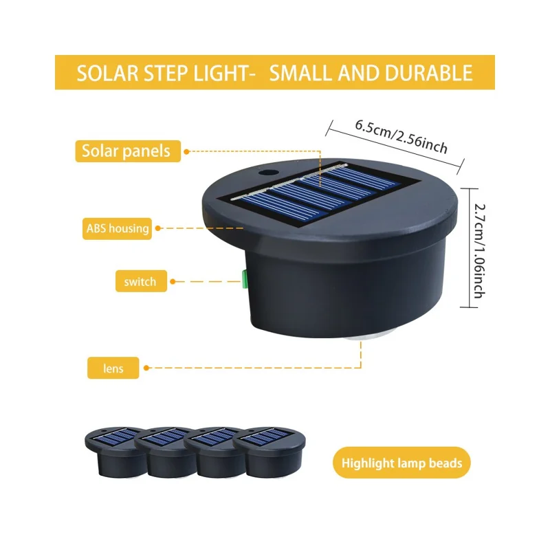 4Pcs Solar Step Lights Outdoor Garden Stair Lamps Waterproof Decorative Lighting for Pathway Patio Deck - White Light
