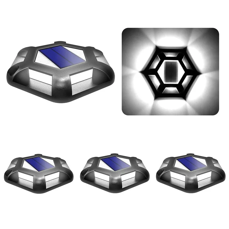 TS-G7008 4Pcs Solar Ground Lights for Lawn Stairs Pathway Deck Waterproof Outdoor Landscape Lamp - Black Shell+White Light