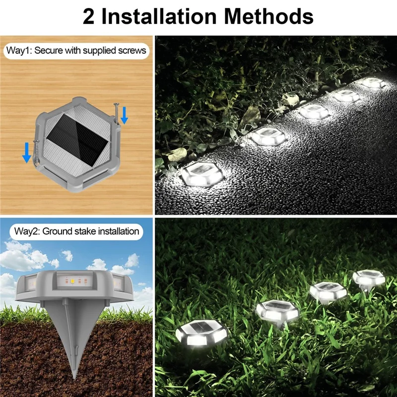 TS-G7008 4Pcs Solar Ground Lights for Lawn Stairs Pathway Deck Waterproof Outdoor Landscape Lamp - Black Shell+White Light