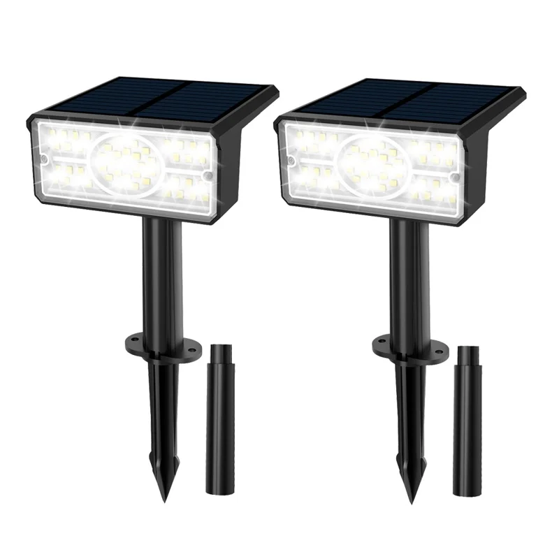TS-G2206 2Pcs 49-LED Solar Powered Lawn Lamp 90 Degree Adjustable Head Waterproof Outdoor Landscape Spotlight - White Light