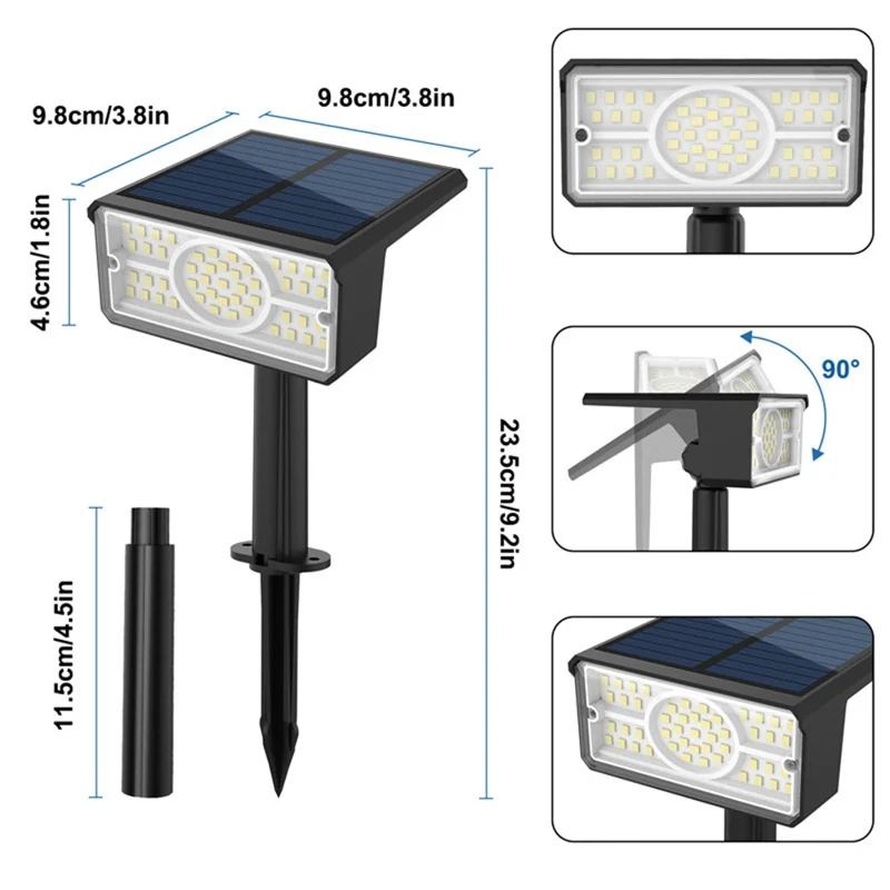 TS-G2206 2Pcs 49-LED Solar Powered Lawn Lamp 90 Degree Adjustable Head Waterproof Outdoor Landscape Spotlight - White Light