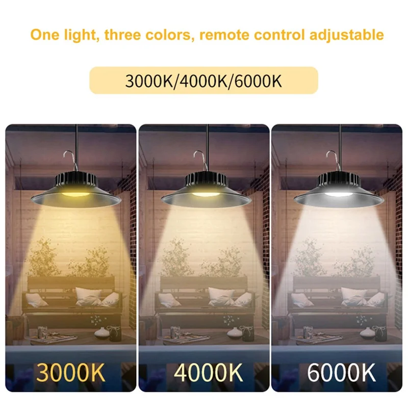 TS-S4401 Waterproof Solar Pendant Light for Outdoor Patio 3 Color Temperatures Garage Lamp with Remote Control
