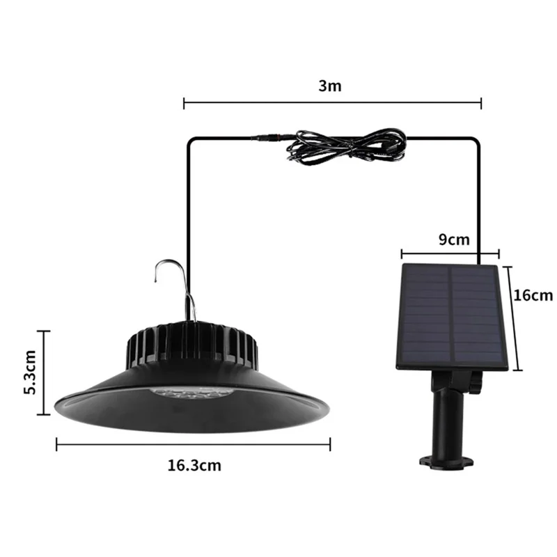 TS-S4401 Waterproof Solar Pendant Light for Outdoor Patio 3 Color Temperatures Garage Lamp with Remote Control