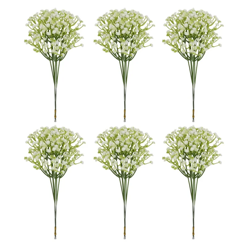 6Pcs Artificial Gypsophila for Wedding Home Decoration Realistic Plastic Flowers DIY Arrangement - White