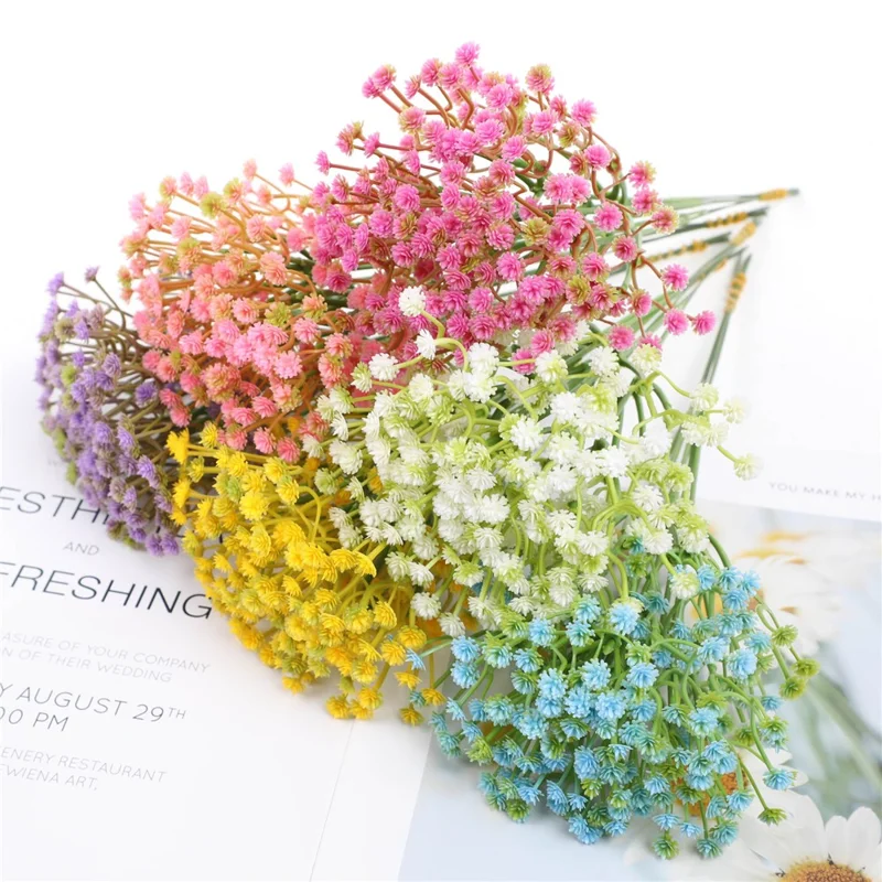 6Pcs Artificial Gypsophila for Wedding Home Decoration Realistic Plastic Flowers DIY Arrangement - White