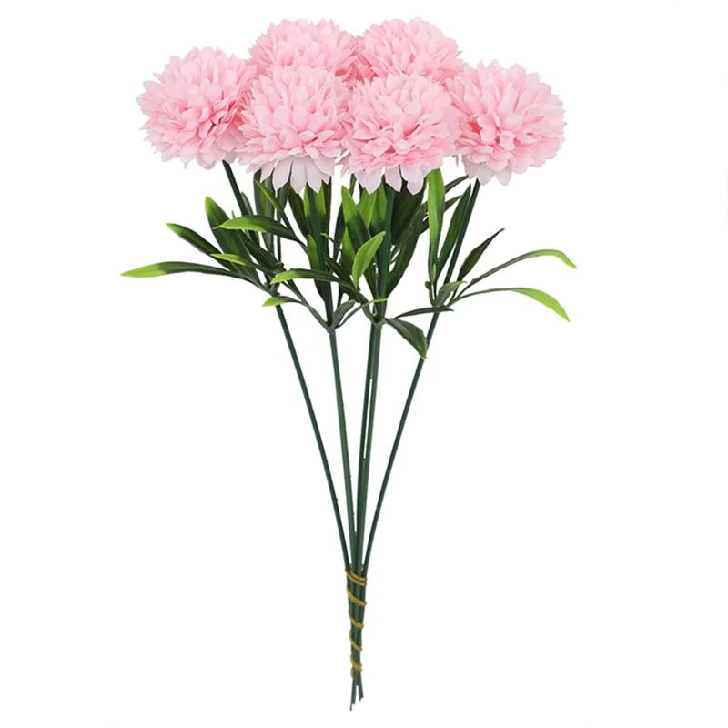 6Pcs Artificial Chrysanthemum Balls Flowers Silk Flower Bouquet for Wedding Decor Stage Props Table Centerpieces - Pink