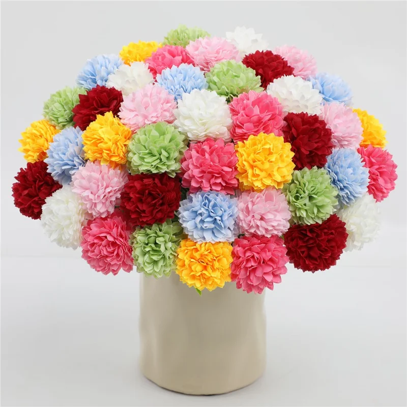 6Pcs Artificial Chrysanthemum Balls Flowers Silk Flower Bouquet for Wedding Decor Stage Props Table Centerpieces - Pink