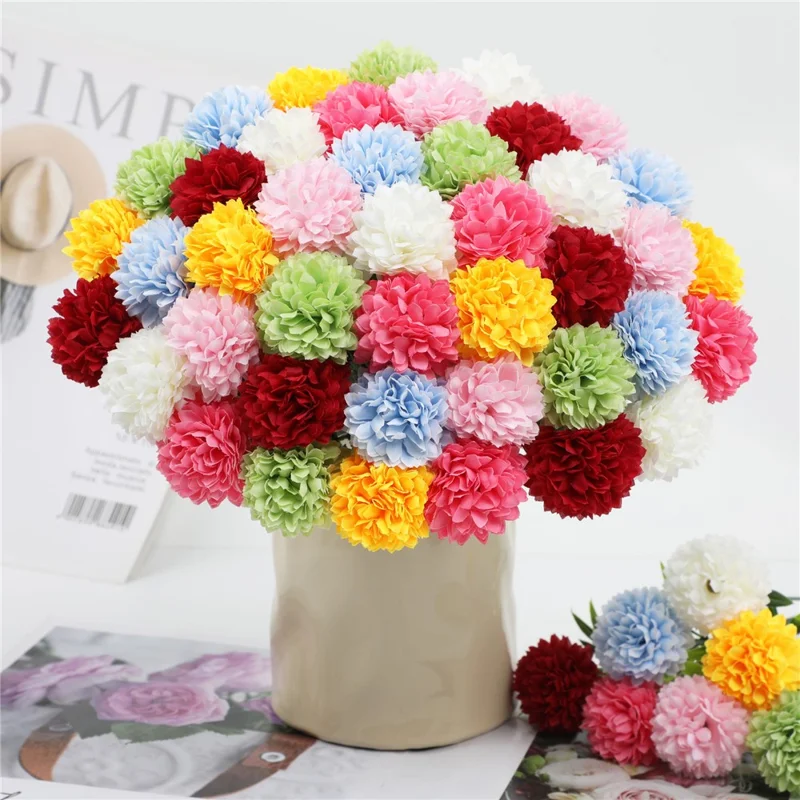 6Pcs Artificial Chrysanthemum Balls Flowers Silk Flower Bouquet for Wedding Decor Stage Props Table Centerpieces - Pink