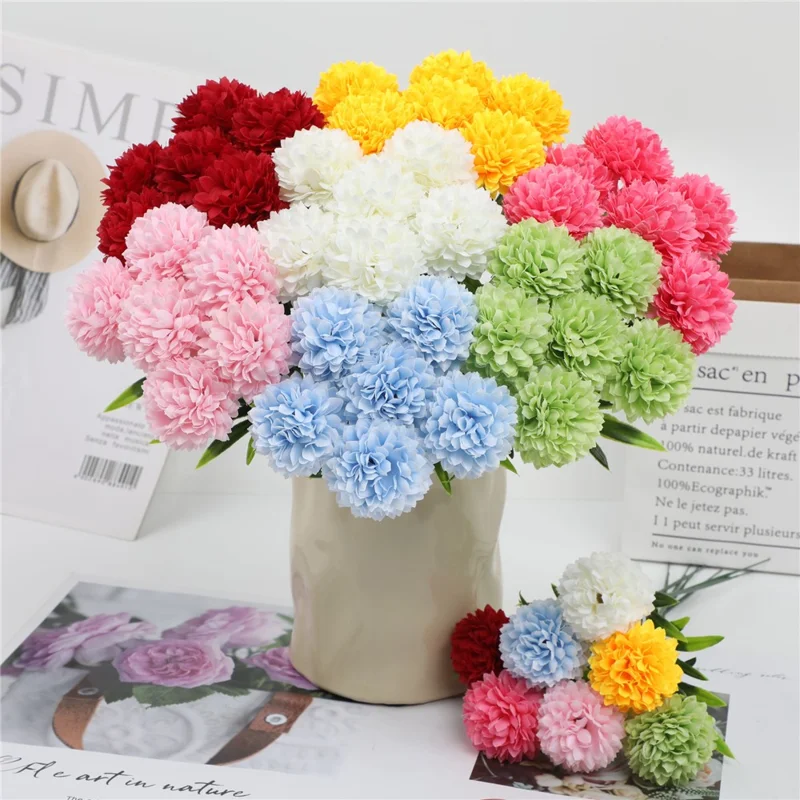 6Pcs Artificial Chrysanthemum Balls Flowers Silk Flower Bouquet for Wedding Decor Stage Props Table Centerpieces - Pink