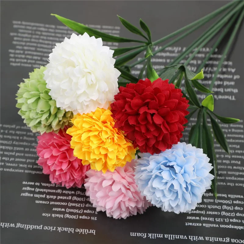 6Pcs Artificial Chrysanthemum Balls Flowers Silk Flower Bouquet for Wedding Decor Stage Props Table Centerpieces - Pink