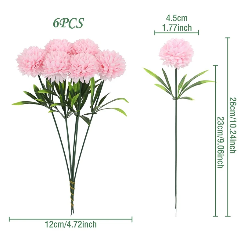 6Pcs Artificial Chrysanthemum Balls Flowers Silk Flower Bouquet for Wedding Decor Stage Props Table Centerpieces - Pink