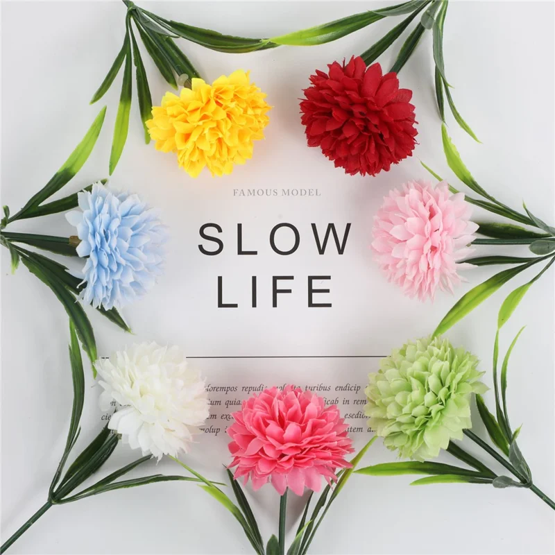 6Pcs Artificial Chrysanthemum Balls Flowers Silk Flower Bouquet for Wedding Decor Stage Props Table Centerpieces - Pink