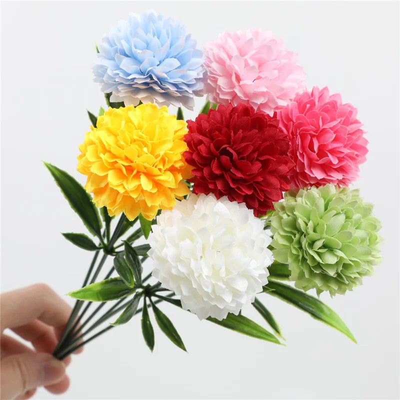 6Pcs Artificial Chrysanthemum Balls Flowers Silk Flower Bouquet for Wedding Decor Stage Props Table Centerpieces - Pink