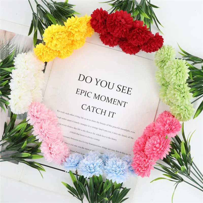 6Pcs Artificial Chrysanthemum Balls Flowers Silk Flower Bouquet for Wedding Decor Stage Props Table Centerpieces - Pink
