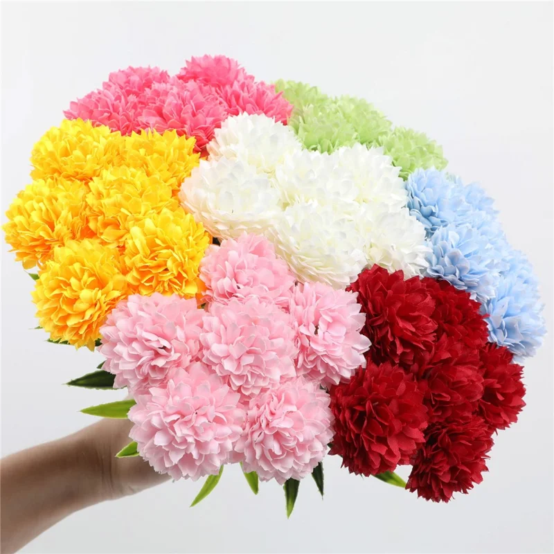 6Pcs Artificial Chrysanthemum Balls Flowers Silk Flower Bouquet for Wedding Decor Stage Props Table Centerpieces - Pink