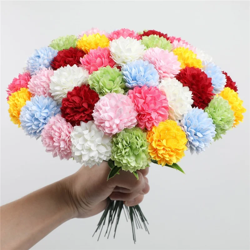 6Pcs Artificial Chrysanthemum Balls Flowers Silk Flower Bouquet for Wedding Decor Stage Props Table Centerpieces - Pink