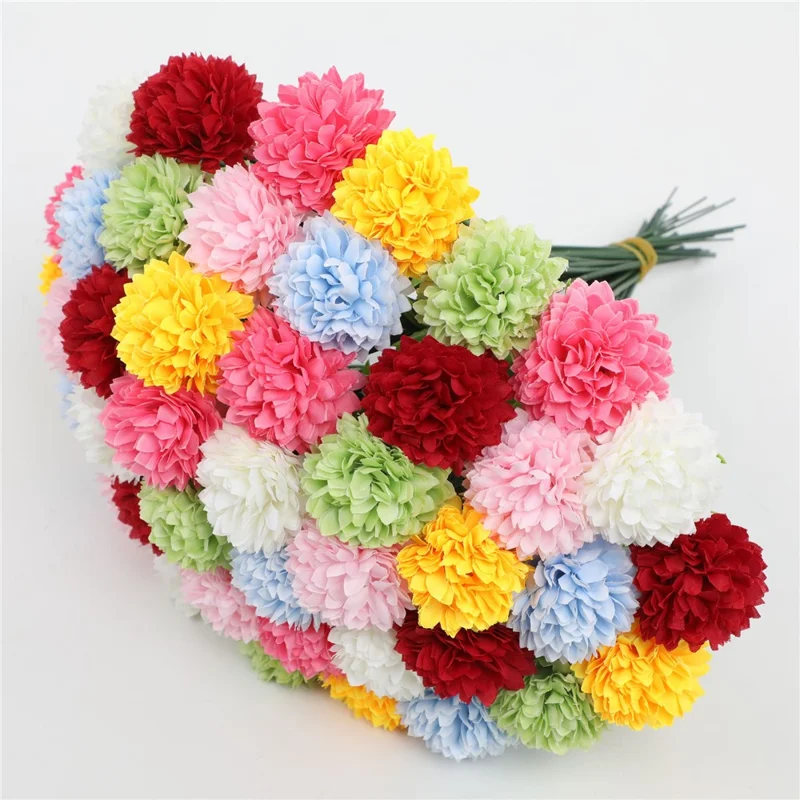 6Pcs Artificial Chrysanthemum Balls Flowers Silk Flower Bouquet for Wedding Decor Stage Props Table Centerpieces - Pink